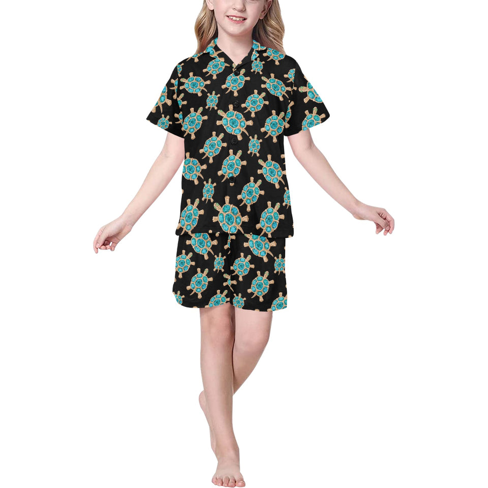 Sea turtle blue stone pattern Kids' Boys' Girls' V-Neck Short Pajama Set