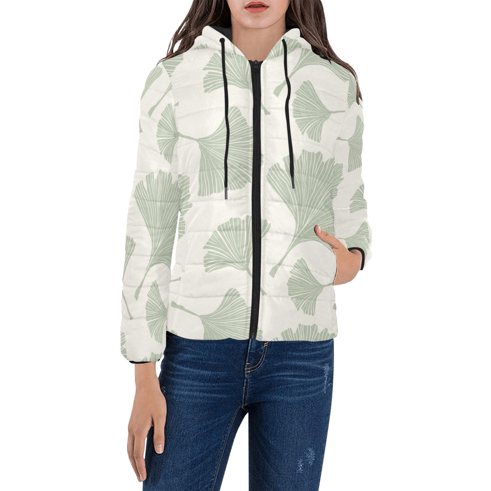 Ginkgo leaves pattern Women's Padded Hooded Jacket