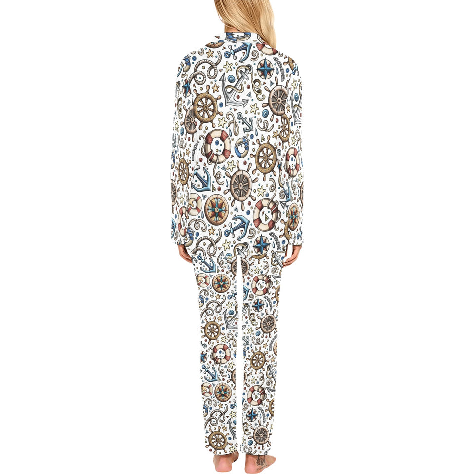 Cute nautical steering wheel anchor pattern Women's Long Pajama Set