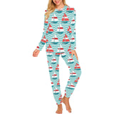 Red White sailboat wave background Women's All Over Print Pajama Set