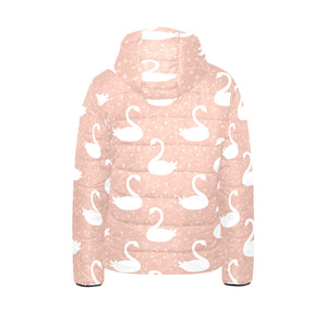 Swan flower light pink background Kids' Boys' Girls' Padded Hooded Jacket