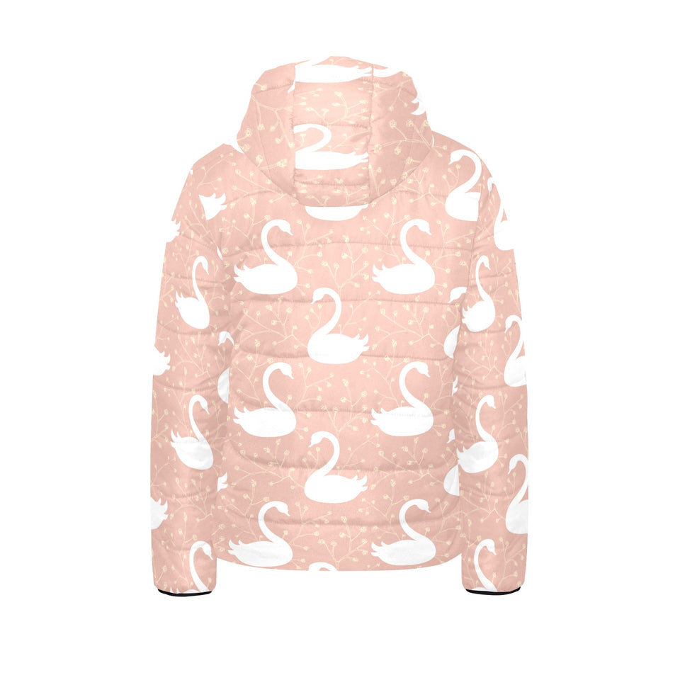 Swan flower light pink background Kids' Boys' Girls' Padded Hooded Jacket