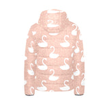 Swan flower light pink background Kids' Boys' Girls' Padded Hooded Jacket