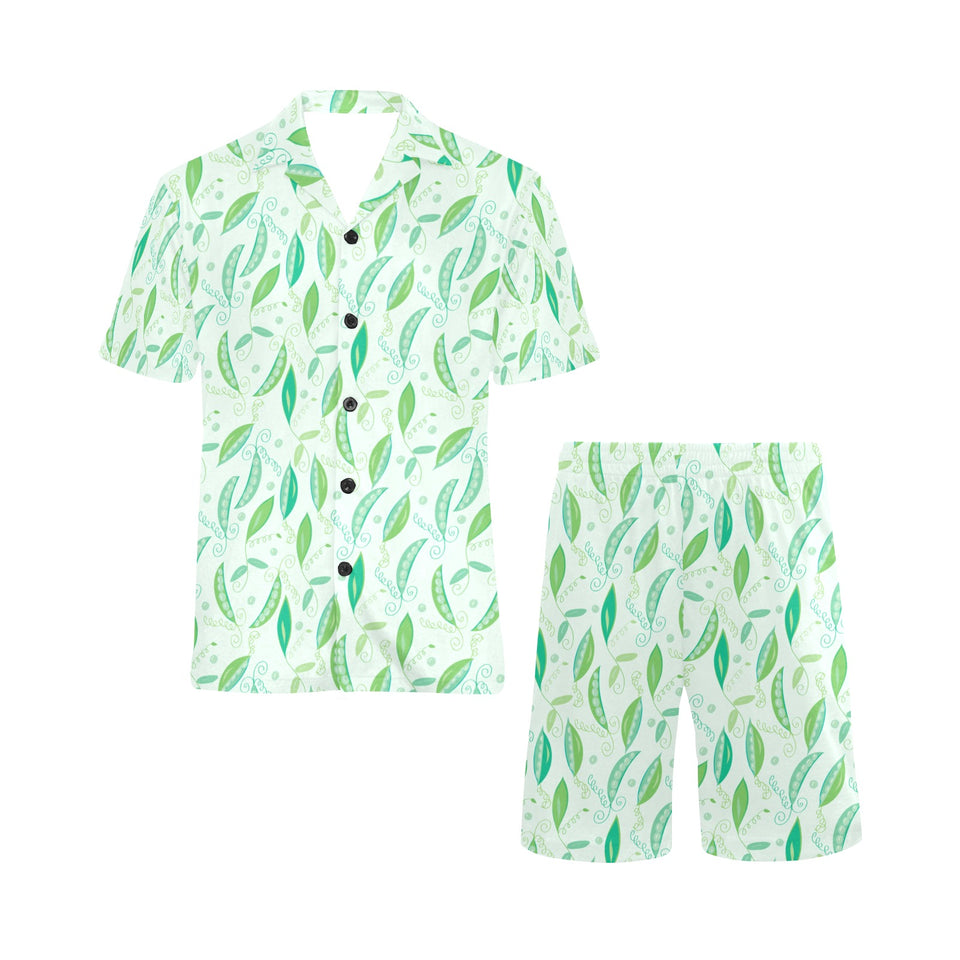 Green Peas Pattern Print Design 01 Men's V-Neck Short Pajama Set