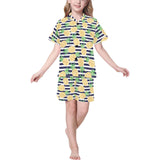 Pineapples pattern striped background Kids' Boys' Girls' V-Neck Short Pajama Set