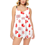 Canada Pattern Print Design 04 Chest Sexy Pleated Two Piece Swim Dress
