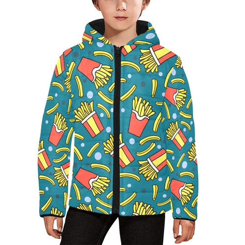 French fries red paper box pattern Kids' Boys' Girls' Padded Hooded Jacket