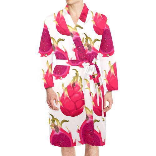 dragon fruits design pattern Men's Long Sleeve Belted Night Robe
