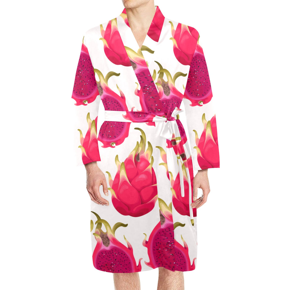 dragon fruits design pattern Men's Long Sleeve Belted Night Robe
