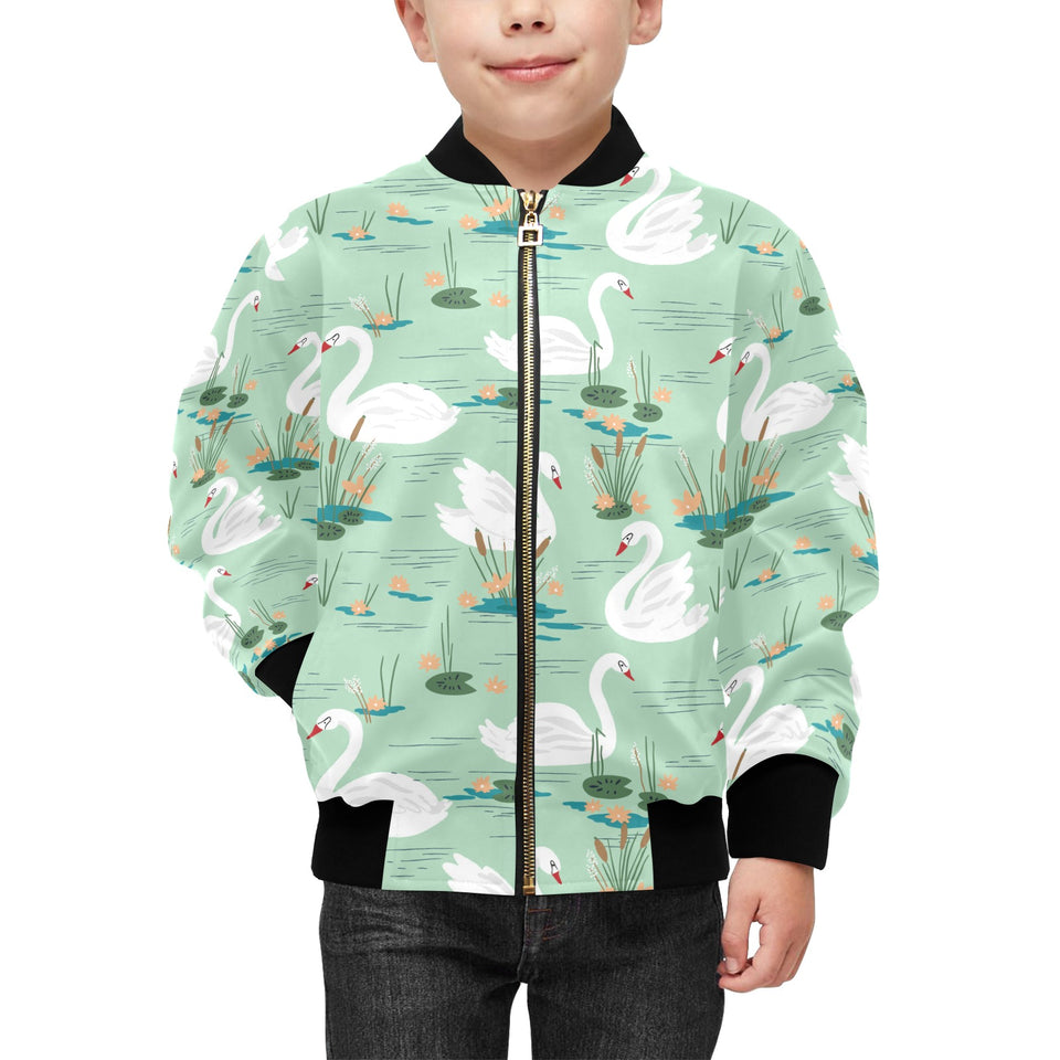 White swan lake pattern Kids' Boys' Girls' Bomber Jacket