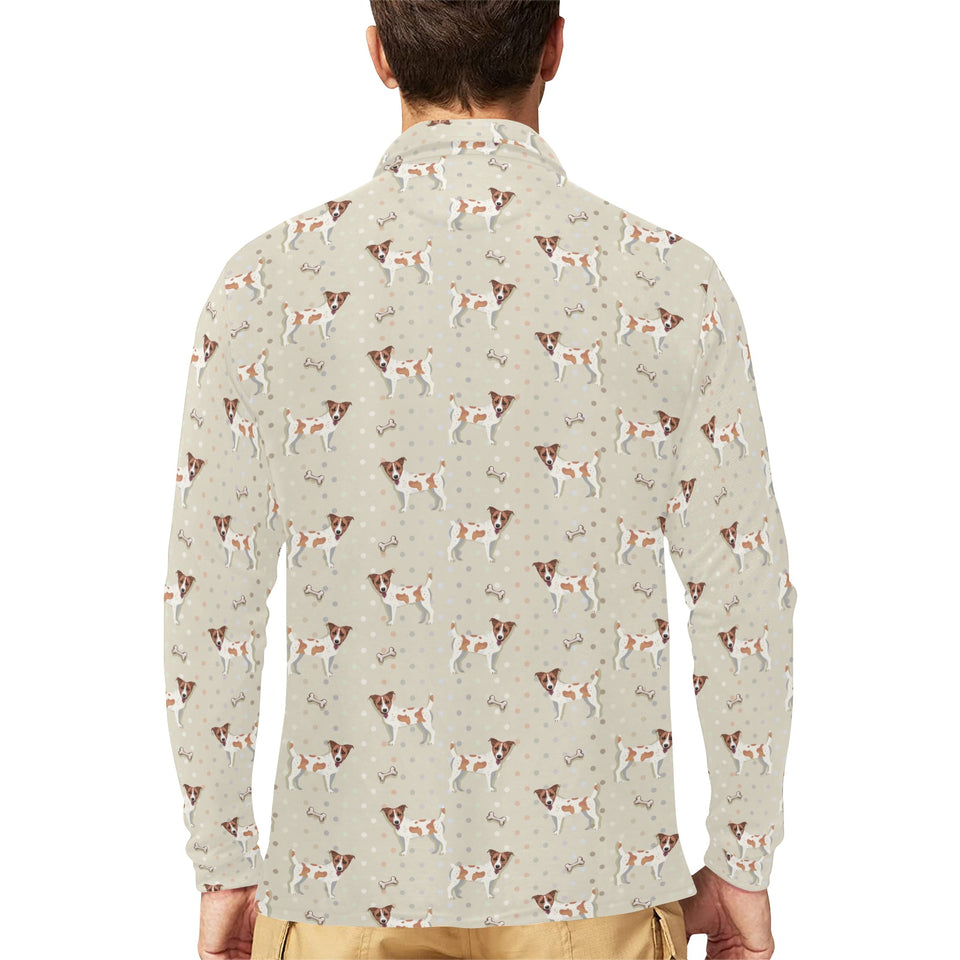 Jack Russel Pattern Print Design 02 Men's Long Sleeve Polo Shirt