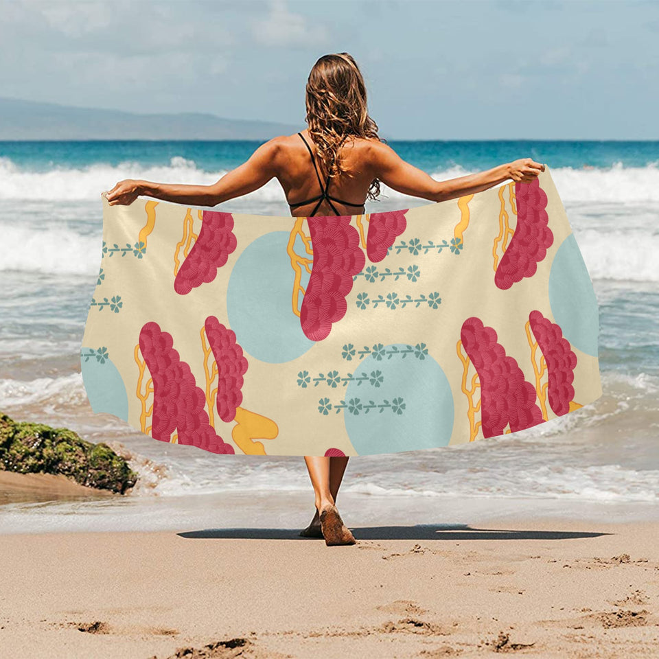 Red Bonsai gray sun japanese pattern Beach Towel