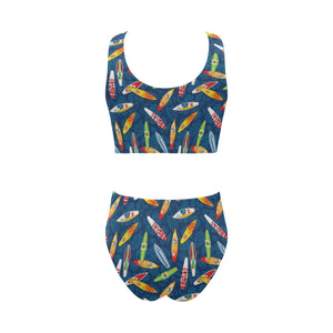 Surfboard Pattern Print Design 01 Chest Bowknot High Waisted Bikini Swimsuit