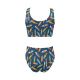 Surfboard Pattern Print Design 01 Chest Bowknot High Waisted Bikini Swimsuit