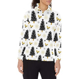 Christmas tree holly snow star pattern Women's Long Sleeve Polo Shirt