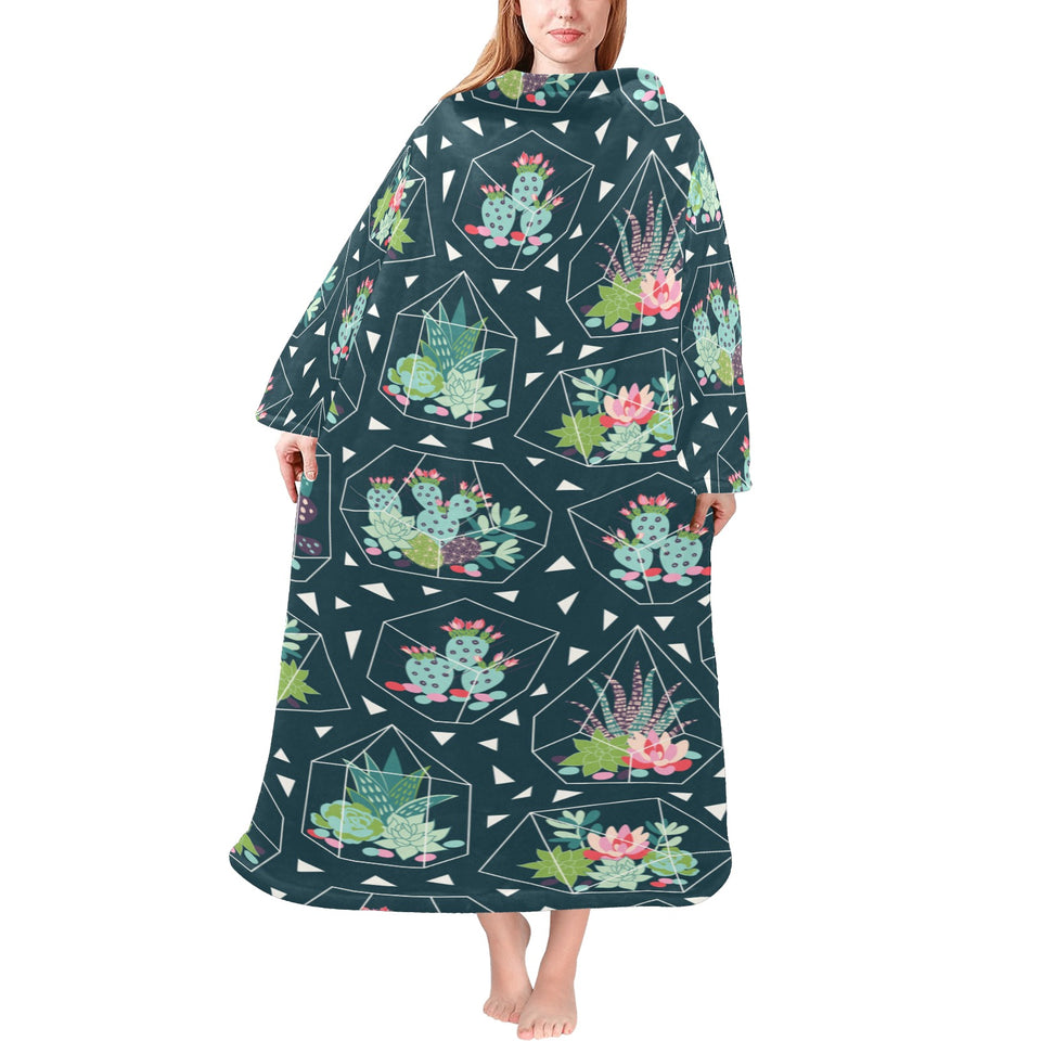 Cactus glass terrarium pattern Blanket Robe with Sleeves