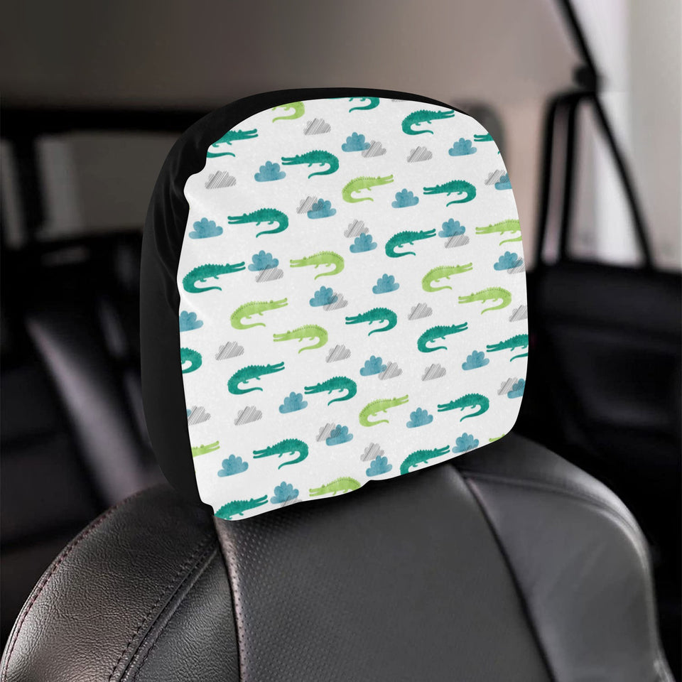 watercolor crocodile pattern Car Headrest Cover