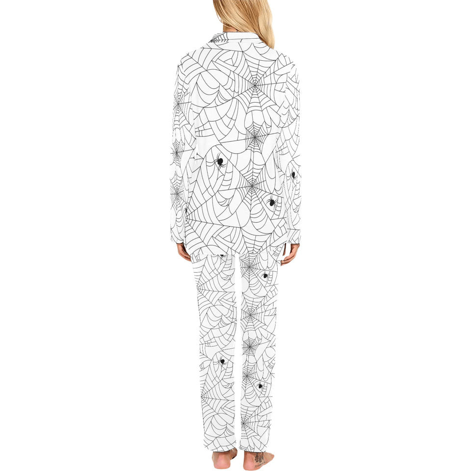 Spider web cobweb pattern white background Women's Long Pajama Set