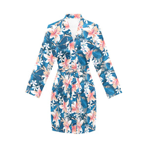 Hibiscus Pattern Print Design 02 Women's Long Sleeve Belted Night Robe