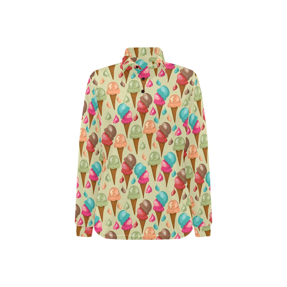 Colorful ice cream pattern Women's Long Sleeve Polo Shirt
