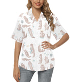 Cute sea otters pattern Women's All Over Print Hawaiian Shirt