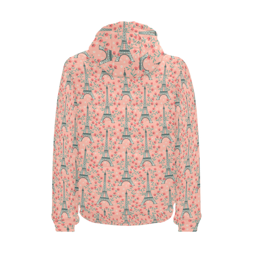 Eiffel Tower Flower Pattern Design 03 Men's Padded Hooded Jacket