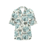 Dragonfly Butterfly Plants insect flower vintage s Women's All Over Print Hawaiian Shirt