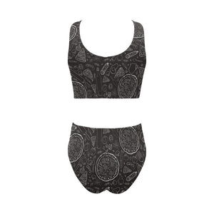 Pizza pattern Chest Bowknot High Waisted Bikini Swimsuit