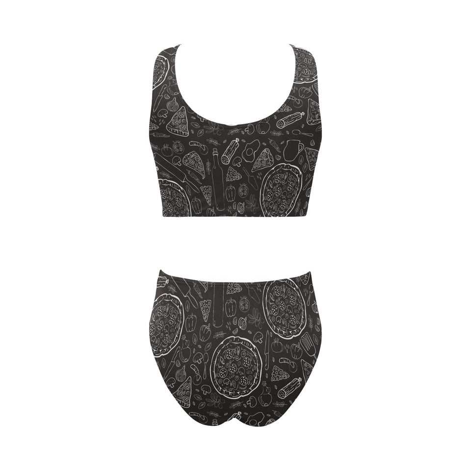 Pizza pattern Chest Bowknot High Waisted Bikini Swimsuit