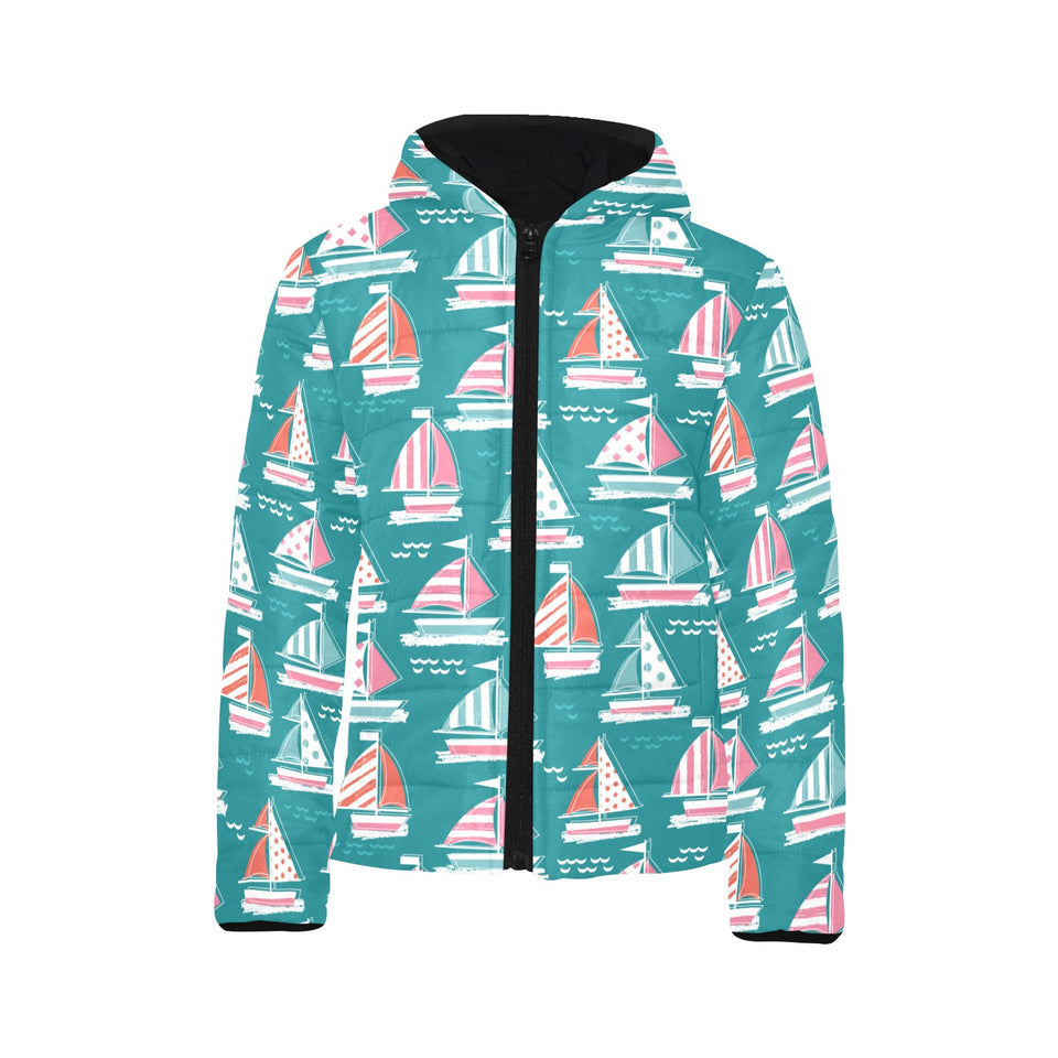 Cute sailboat pattern Kids' Boys' Girls' Padded Hooded Jacket