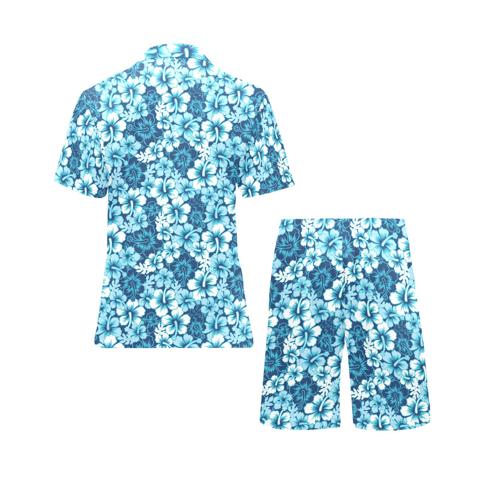 Hibiscus Pattern Print Design 03 Men's V-Neck Short Pajama Set