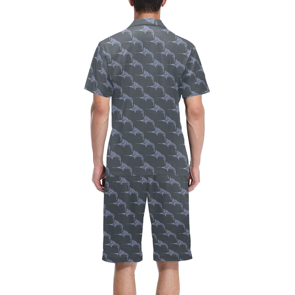 Swordfish Pattern Print Design 03 Men's V-Neck Short Pajama Set