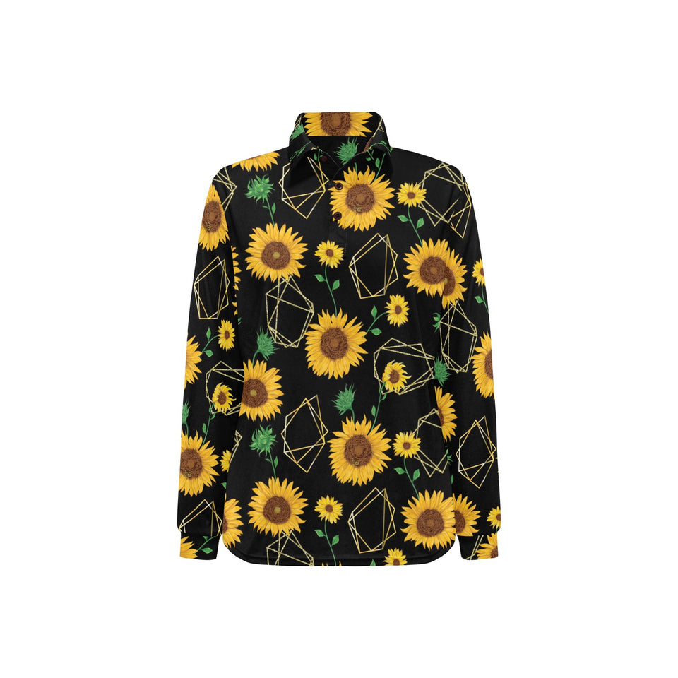 sunflower golden polygonal shapes Women's Long Sleeve Polo Shirt