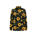 sunflower golden polygonal shapes Women's Long Sleeve Polo Shirt