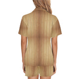 Wood Printed Pattern Print Design 05 Women's V-Neck Short Pajama Set