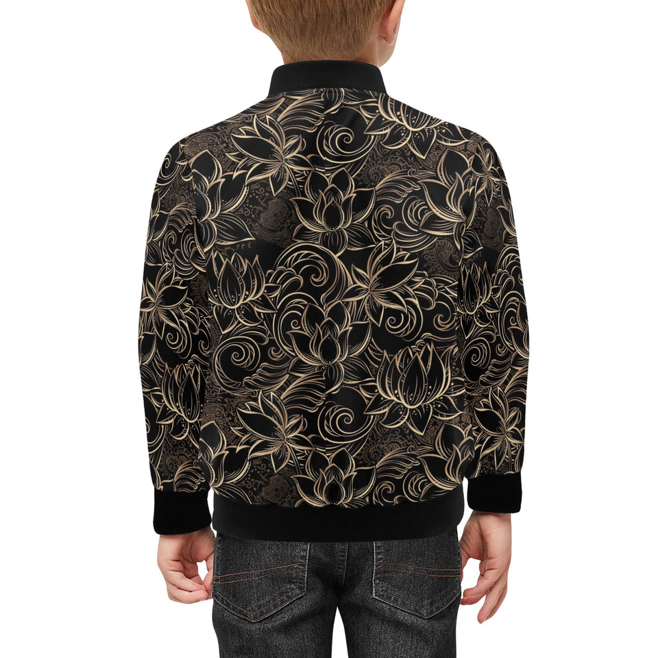 luxurious gold lotus waterlily black background Kids' Boys' Girls' Bomber Jacket