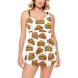 Sandwich Pattern Print Design 02 Chest Sexy Pleated Two Piece Swim Dress