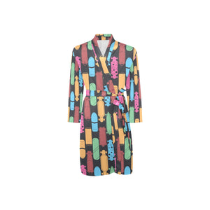 Skate Board Pattern Print Design 02 Men's Long Sleeve Belted Night Robe