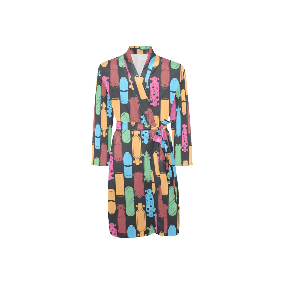 Skate Board Pattern Print Design 02 Men's Long Sleeve Belted Night Robe