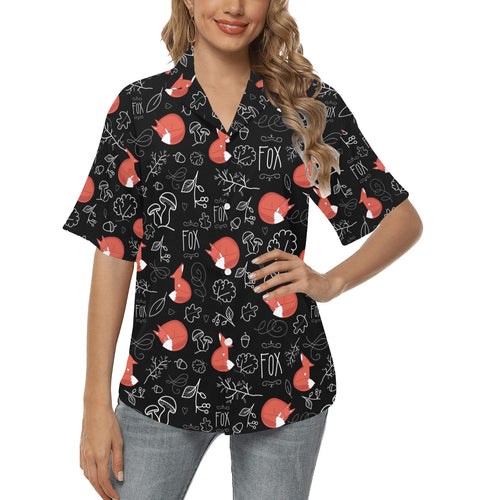 fox sleeping fox pattern Women's All Over Print Hawaiian Shirt