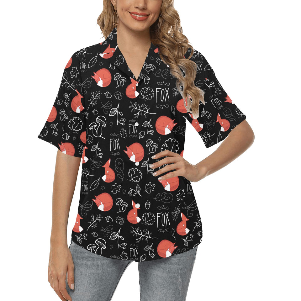 fox sleeping fox pattern Women's All Over Print Hawaiian Shirt