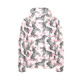 Zebra pink flower background Kids' Boys' Girls' Padded Hooded Jacket