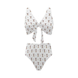 Greyhound Pattern Print Design 05 Chest Bowknot High Waisted Bikini Swimsuit