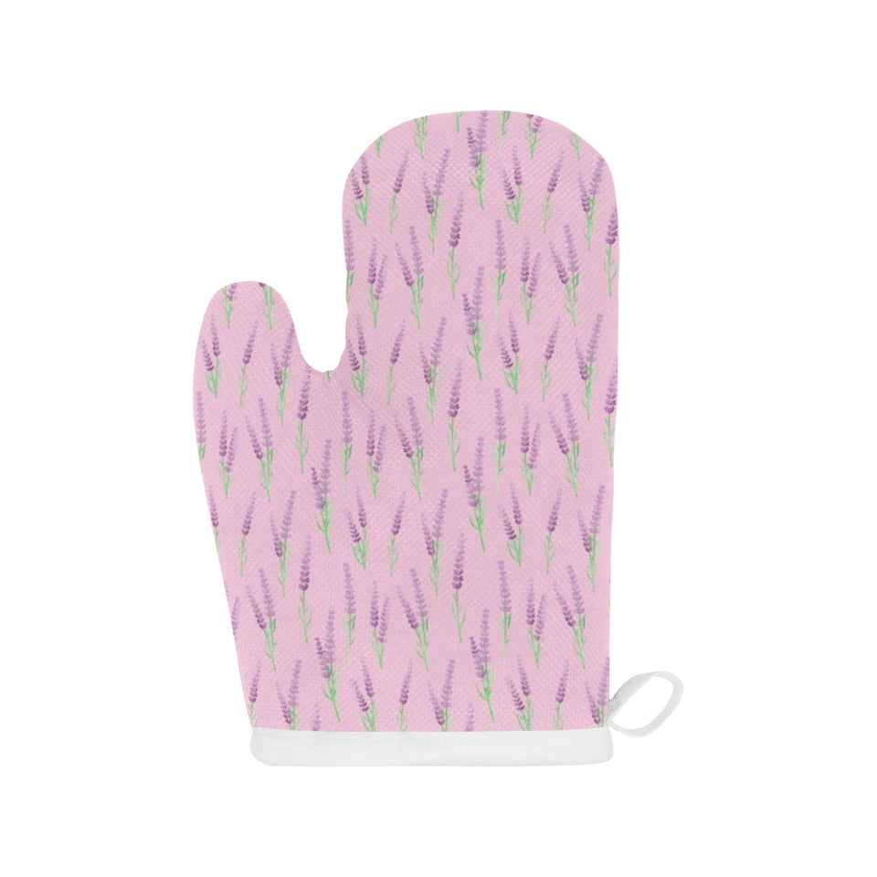 Lavender pattern pink background Heat Resistant Oven Mitts