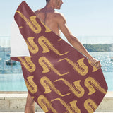 Hand drawn gold saxophone red background Beach Towel