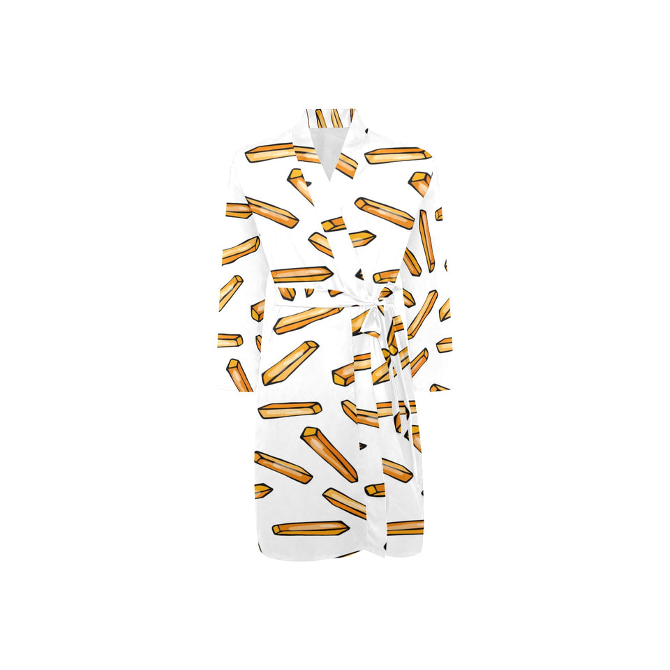 French fries potato pattern Men's Long Sleeve Belted Night Robe