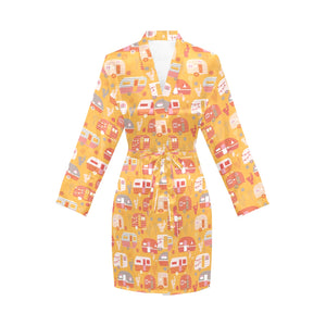 Camper Van Pattern Print Design 04 Women's Long Sleeve Belted Night Robe