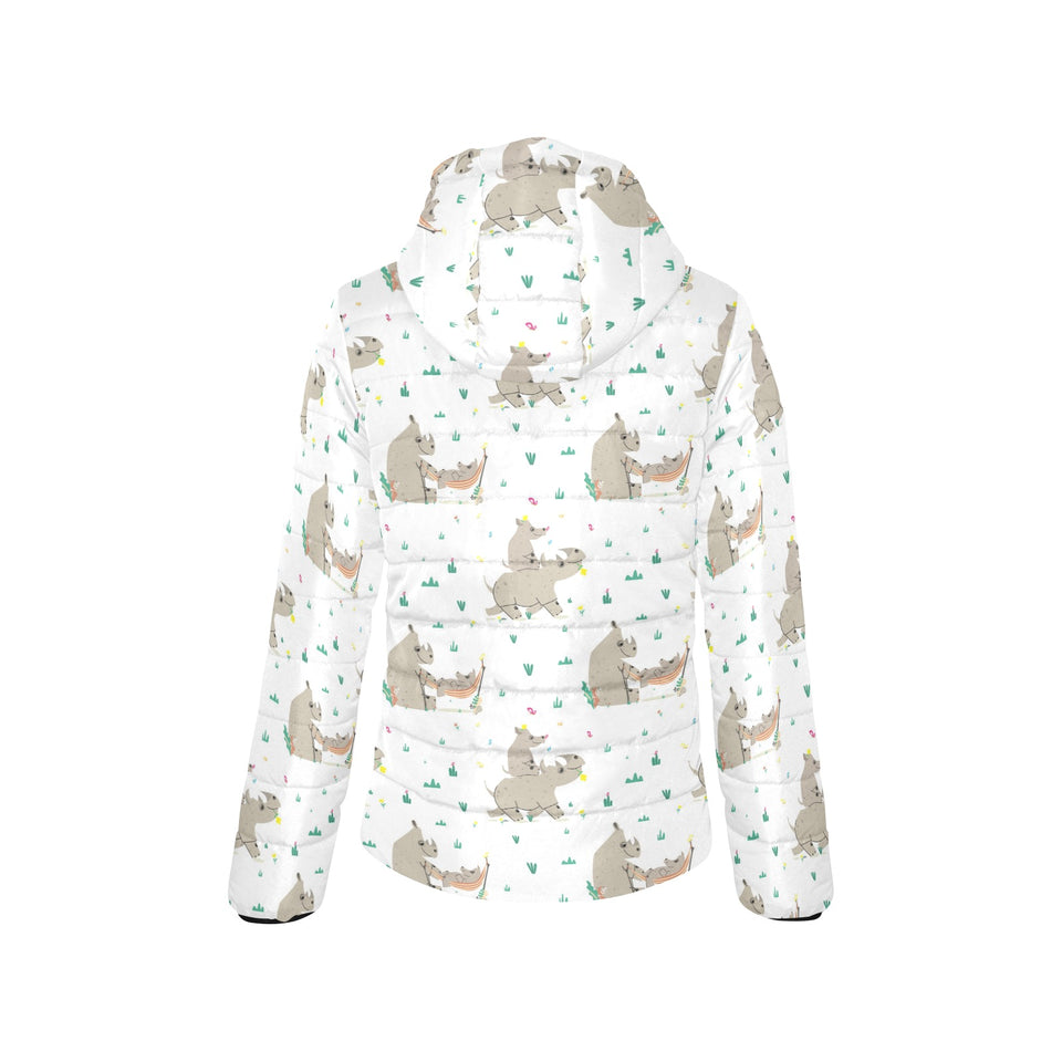 Cute Rhino pattern background Women's Padded Hooded Jacket