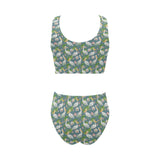 Pelican Pattern Print Design 04 Chest Bowknot High Waisted Bikini Swimsuit