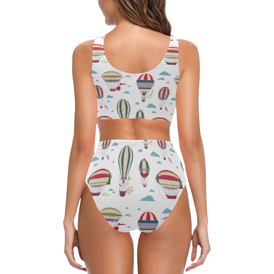 Hot air balloon pattern Chest Bowknot High Waisted Bikini Swimsuit